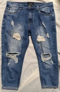 Victorious Men's Casual Stacked Distressed Biker Jeans Size 34x32 - Picture 1 of 7
