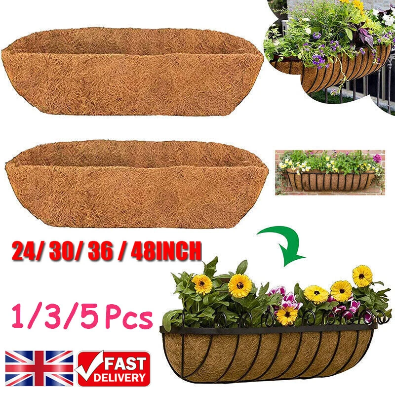 1-5Pcs Trough Coco Liner Planting Flower Wall Hanging Basket Planter Window Box - Image 1 of 4