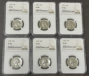 1955 - 1960 25C Washington Silver Quarters Ngc PF68 Lot of 6 Nice Luster - Picture 1 of 2