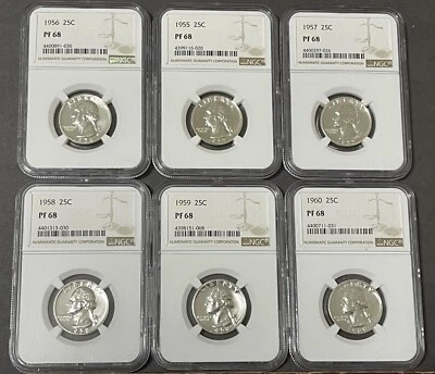 1955-60 25C Washington Silver Quarter Ngc PF68 Lot of 6 Bu Gem - Image 1 of 2