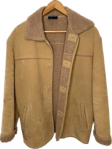 Casual Works vintage fleece Jacket mens large tan brown faux sheep skin poly - Picture 1 of 10