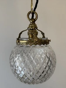 OLD ANTIQUE EDWARDIAN ART NOUVEAU STYLE CUT GLASS PORCH PENDANT LIGHT LAMP SHADE - Picture 1 of 7