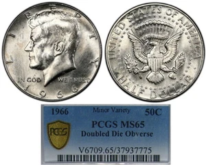 1966 50C PCGS MS65 "DOUBLED DIE OBV" 40% KENNEDY ~ RARE GEM VARIETY! - Picture 1 of 6