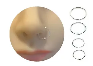 925 Sterling Silver Small Thin Nose Ring Ball Seamless Stud Hoop 6mm & 8mm - Picture 1 of 3