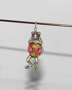 Vintage Lampwork Glasperle 925 Silber Frosch Anhänger - Bild 1 von 7