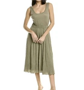 Vince Scoop Neck Pleated Midi Tank Dress in Moss Green Size Medium - Picture 1 of 8