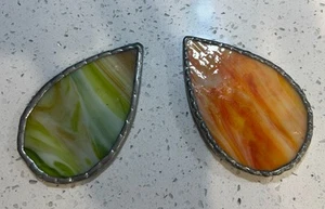 Vintage STAINED GLASS Pocket Purse Hand Mirrors Tear Drops Lot Of 2 - Picture 1 of 7