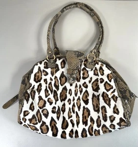 Clever Carriage Purse 2 Handle Animal Print Cowhide Snake Leather Trim EUC  - Picture 1 of 23
