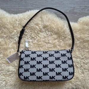 NWT MICHAEL KORS JET SET GREY BLACK MK LOGO POUCHETTE SHOULDER BAG Y2K LOOK - Picture 1 of 7