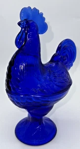 Vintage Cobalt Blue Glass Depression Style Rooster Chicken Candy Dish/Bowl - Picture 1 of 17