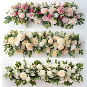 Mesa de centro de mesa de boda 100 cm de lujo rosa blanca fila de flores artificiales - Imagen 1 de 13