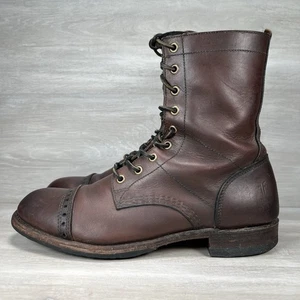 Frye Stiefel Herren Größe 9 Dunkelbraun Leder Schnürung Kappe Zehe 87876 Hergestellt in den USA - Bild 1 von 12
