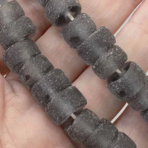 Light Gray Weathered Glass Beads, Recycled Rondelle, 50 Pieces/Strand - Picture 1 of 6