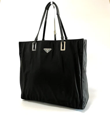 PRADA Tote Bag Shoulder Bag Black Tessuto Nylon Leather  Authentic Rank AB #357 - Image 1 of 4