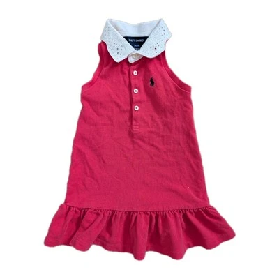 Camisa Vestido RALPH LAUREN Rosa Piqué Sin Mangas Cuello Ojales Gota Volantes Cintura Foto 1 de 4