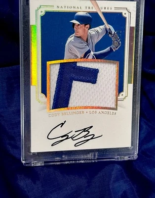2017 NATIONAL TREASURES HOLO GOLD GAME USED PATCH CODY BELLINGER RC RPA AUTO /10 - Image 1 of 4