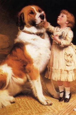 Perro San Bernardo con Niña Bellas Artes Pared Interior Habitación - PÓSTER 20x30 Foto 1 de 4