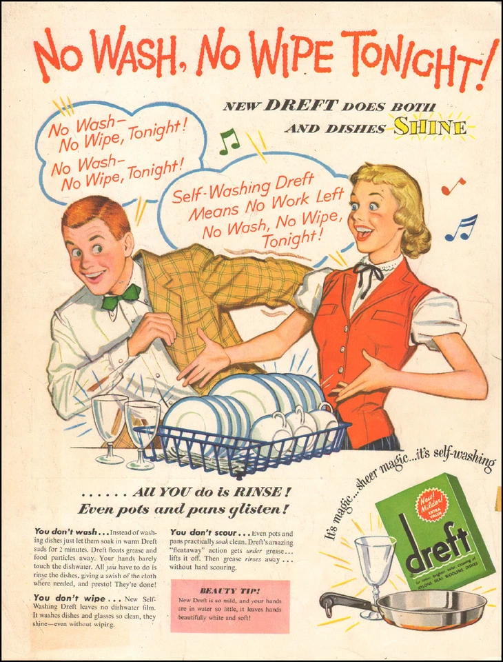 Anuncio vintage años 50 para detergente dreft`Arte platos tazas platos retro verde 092217 Foto 1 de 1