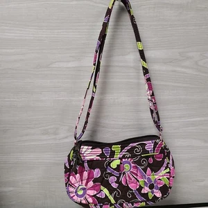 Vera Bradley Fabric Floral Crossbody Purse Brown Pink Small Handbag Pre-owned  - Picture 1 of 7