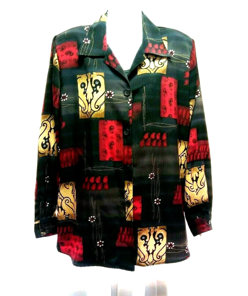 NUEVA BLUSA DE COLECCIÓN DRESSBARN NEGRA FLORAL PAISLEY MANGA LARGA LOOK EN CAPAS 14/16 XL Foto 1 de 4