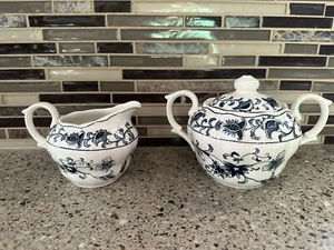 VTG Nikko MING TREE Blue Porcelain China Sugar & Creamer Dbl Phoenix Japan (I) - Picture 1 of 13