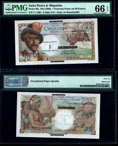 HEILIGER PIERRE & MIQUELON 1 JUGENDSTIL FRANC / 50 FRANCS (P30a) N.D. GEM UNC 66EPQ - Bild 1 von 3