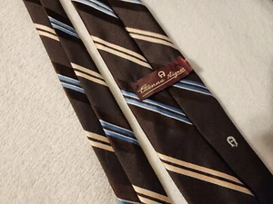 Etienne Aigner (Black Brown & Blue) Striped Tie - 100% Silk Necktie - Picture 1 of 5