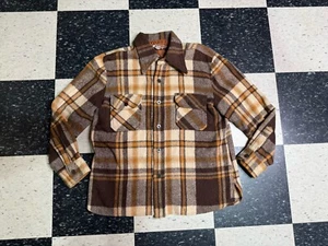 vintage 60s 70s Van Cort Brown Flannel Shirt Punk Grunge L - Picture 1 of 9