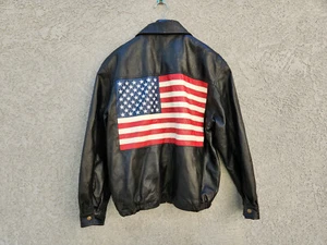 FANDANGO AMERICAN FLAG LEATHER JACKET, UNITED STATES NAVY LAPEL PIN Men's Medium - Picture 1 of 16