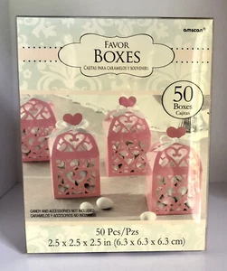 50 Pink CUTOUT LANTERN FAVOR BOXES Wedding Baby Shower Birthday Party Supplies - Picture 1 of 8