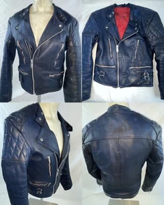 CHAQUETA CAFÉ CORREDOR CUERO MOTOCICLISTA MOTOCICLISTA BRITÁNICA 38 AZUL DE COLECCIÓN PARA HOMBRE - Imagen 1 de 18