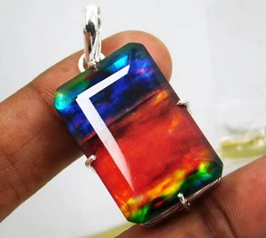 Natural 56.90 Ct Ammolite Silver Pendant Certified Doublet Organic Gemstone - Picture 1 of 8