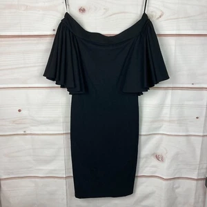 AQ/AQ Dress Womens US 6 Black Off The Shoulder Ponte Sheath Ruffle Sleeve Solid - Picture 1 of 6