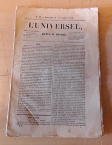 Rare JOURNAL L'UNIVERSEL Journal du dimanche 1849 - Imagen 1 de 3