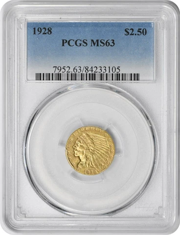 1928 $2.50 Gold Indian MS63 PCGS Cover