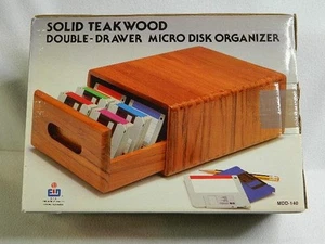Micro Disk Organizer BRAND NEW Solid Teakwood Double-Drawer MDD-140 - Afbeelding 1 van 1