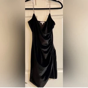 Velvet Black Mini Bodycon Dress w/ Rhinestone Strap Size Small NWOT - Picture 1 of 6