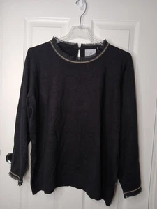 LIV Milano Damen 3X SCHWARZ Langarm Pullover Rüschen Goldbesatz weich klassisch - Bild 1 von 10