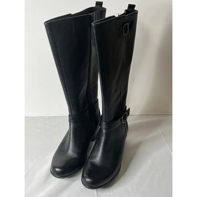 Clarks Black Leather Tall Knee High Boots Women's Size 6.5 M Buckle Side Zip - Image 1 of 4