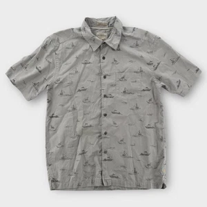 Quiksilver Waterman Shirt Mens Small Gray Boat Print Comfort Fit Casual Beach - Picture 1 of 7