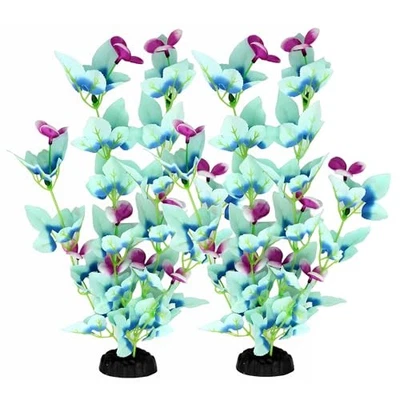 Planta pecera de acuario de 16 pulgadas Betta decoración pecera, paquete de 2 seda blanco-azul Foto 1 de 4