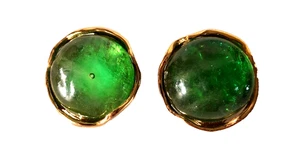 Yves St. Laurent Vintage Smaragd Grün Gripoix Goldplate Statement Clip Ohrringe - Bild 1 von 6