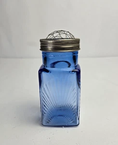 Blau Glas Quadrat Vase Metall Frosch Blumenhalter Gesteck Blumen Floral - Bild 1 von 7