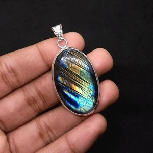 925 Sterling Silver Natural Labradorite Gemstone Handmade Jewelry Pendant - Picture 1 of 3