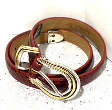 Vintage Brighton red leather skinny belt textured sz S 28 mod gold silver buckle