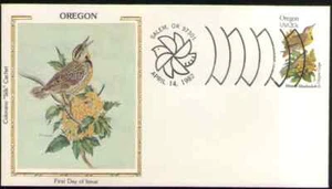 US. 1989. 20c. OR State Birds & Flowers. Colorano "Silk" Cachet FDC. MNH. 1982 - Picture 1 of 1