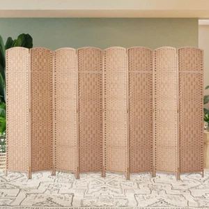 8 Panels Room Divider Weave Fiber Folding Privacy Screen for Bedroom Living Room - Picture 1 of 9