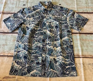 Kahala Mens Blue Hawaiian Shirt Surf Waves Ocean Octopus All Over Prints Size XS - Picture 1 of 7