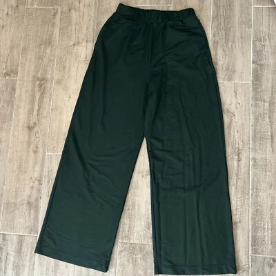Zara Wide Leg Flowy Palazzo Pants high waist elastic waistband size M Dark Green - Image 1 of 4
