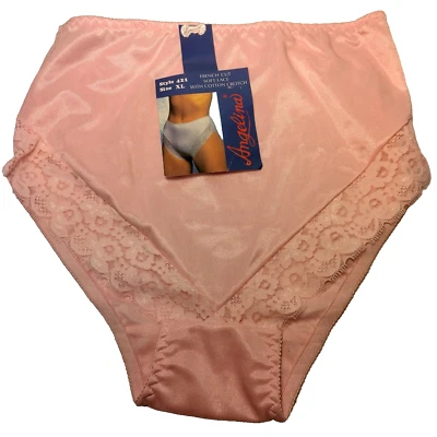 Calcinha Vintage XL Angelina Corte Francês Renda Macia Algodão Virilha Roupa Íntima Rosa - Imagem 1 de 4